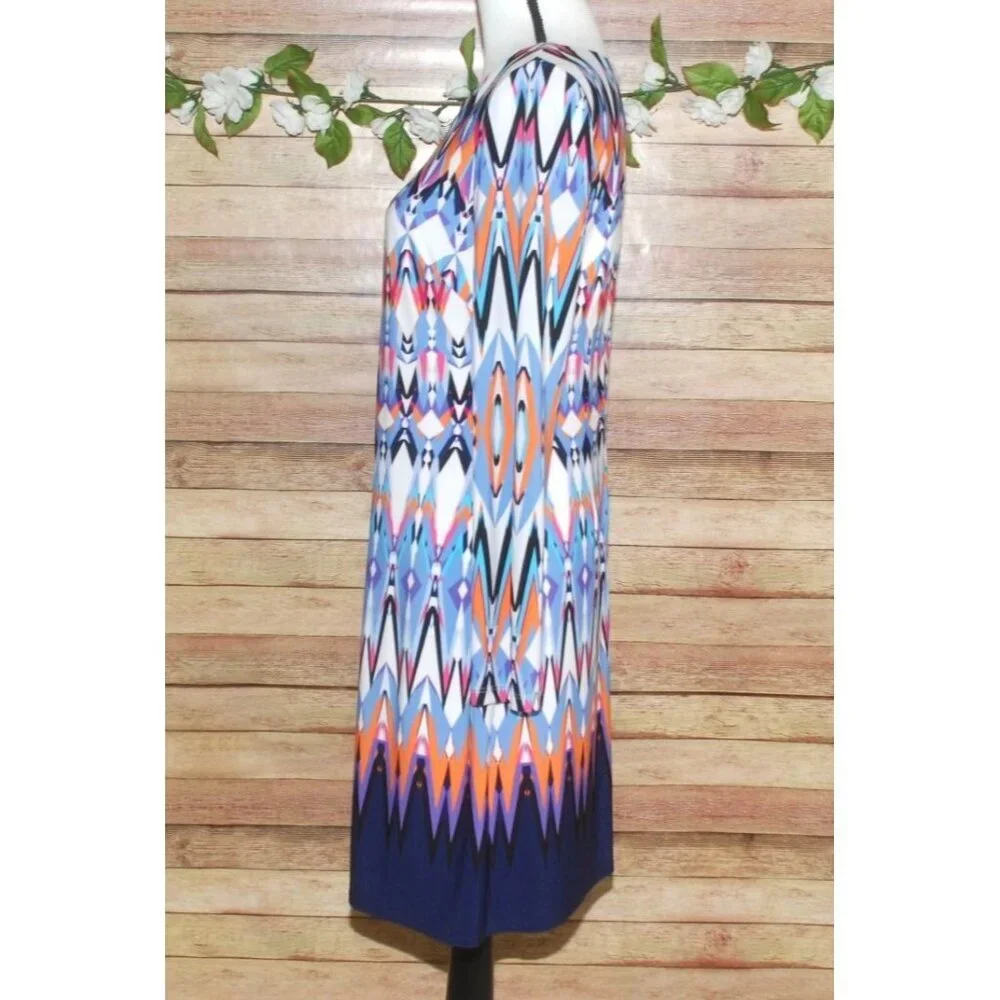 Vince Camuto Long Sleeve Geo Print Shift Dress Size 8 Office Career Bold Color